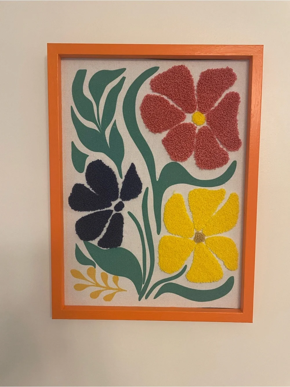 Colorful Floral Tufted Wall Art - Orange Frame 16X 12 Retro Vibes Colorful